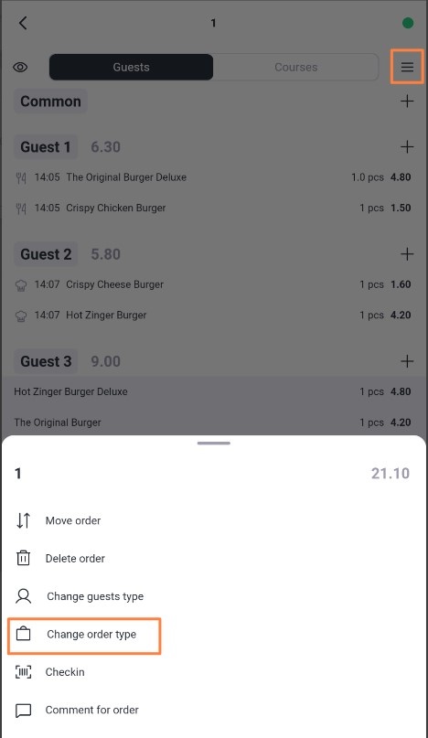 Waiter & Cash Desk > Changing the order type > 188.jpg